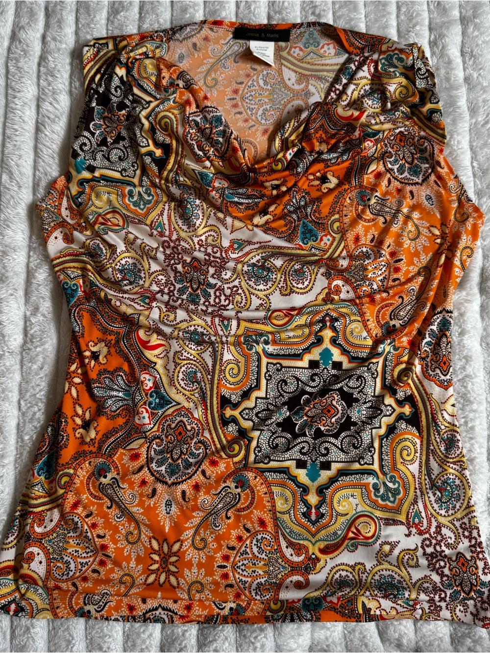 Vintage Y2K Jennie & Marlis Paisley Draped Cowl Neck Blouse Earthy Boho Cami